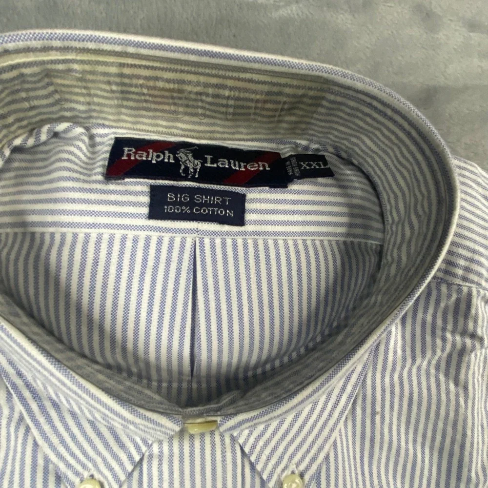 Polo Ralph Lauren Big Shirt Mens XXL Blue White Striped Oxford Button Down NWT